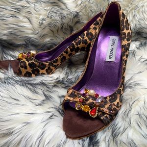 Steve Madden Leopard Open Toe Heels Shoes NWOT